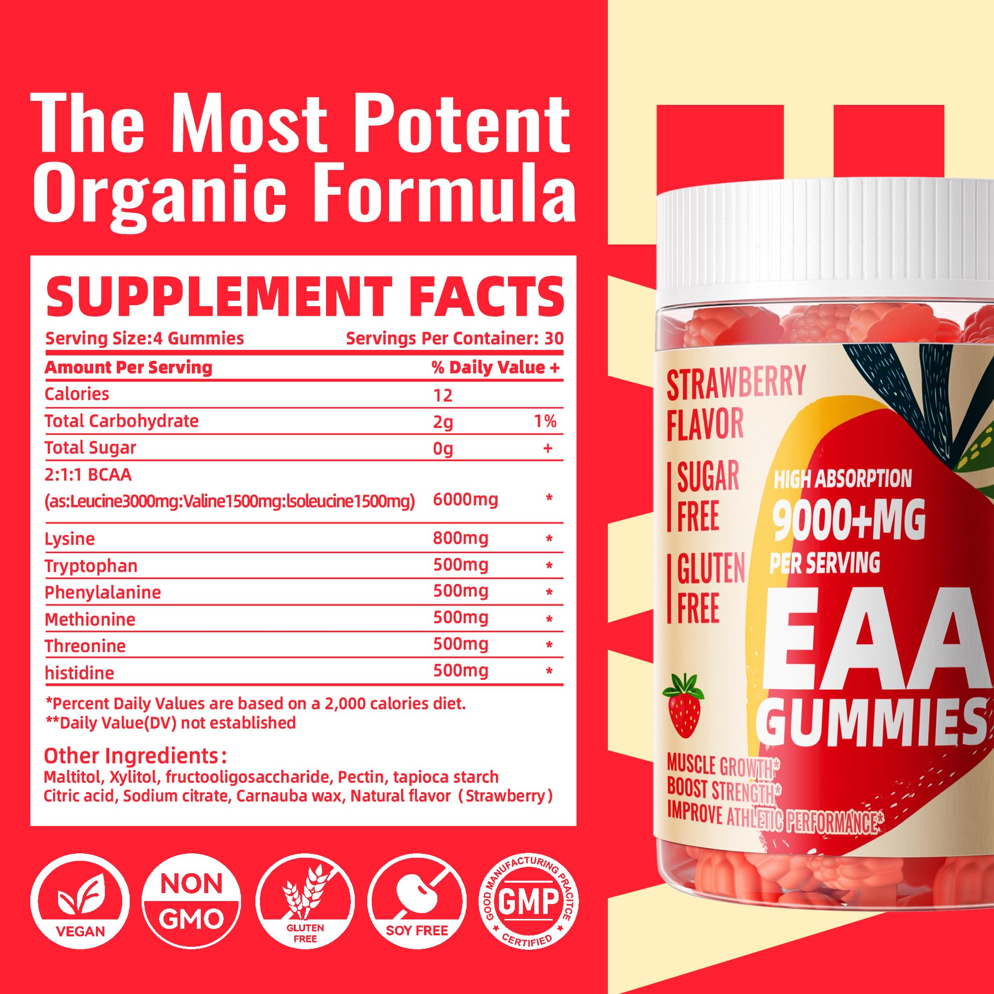Pets Purest EAA Gummies 120 Strawberry – All 9 EAAs & BCAAs