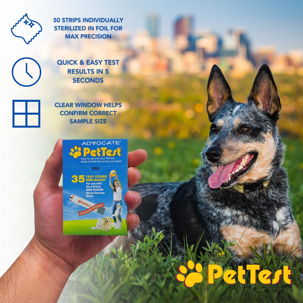 PetTest Blood Glucose Test Strips – Easy-Open, Sterilized, 35 Pieces for Dogs & Cats | Advocate Pettest