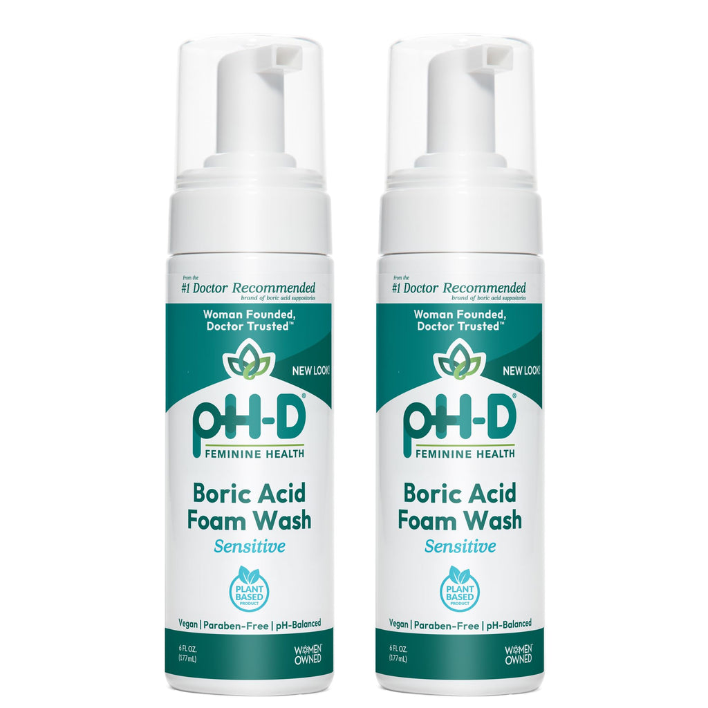 pH-D Feminine Health Boric Acid Foam Wash – pH-Balanced, Plant-Based, Paraben-Free (2x6 oz)