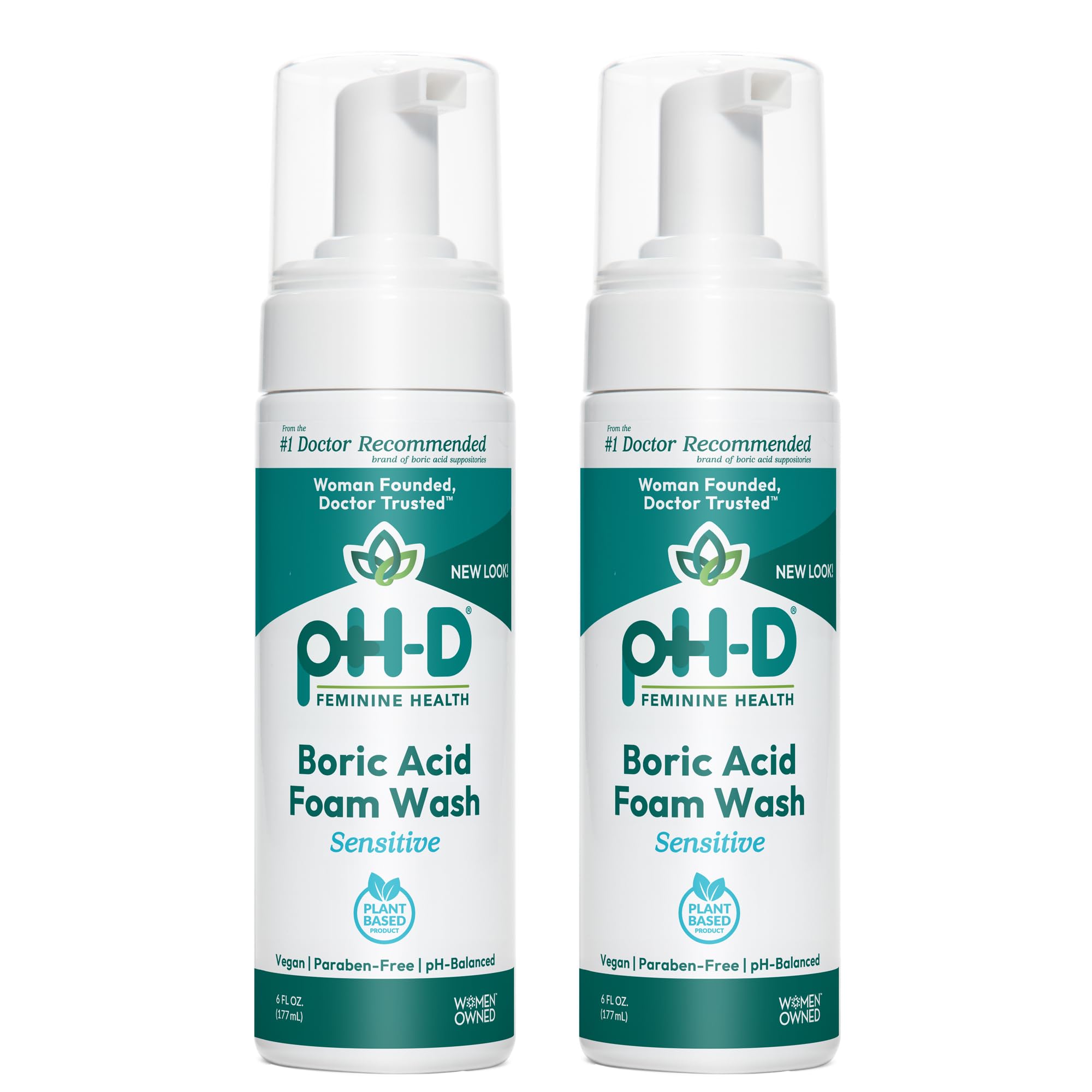 pH-D Feminine Health Boric Acid Foam Wash – pH-Balanced, Plant-Based, Paraben-Free (2x6 oz)