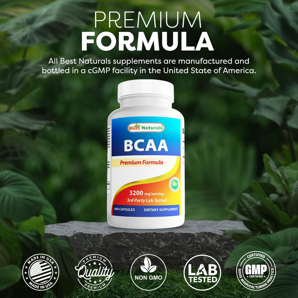 Best Naturals BCAA 3200mg | 400 Capsules | Pharmaceutical Grade | Instantized