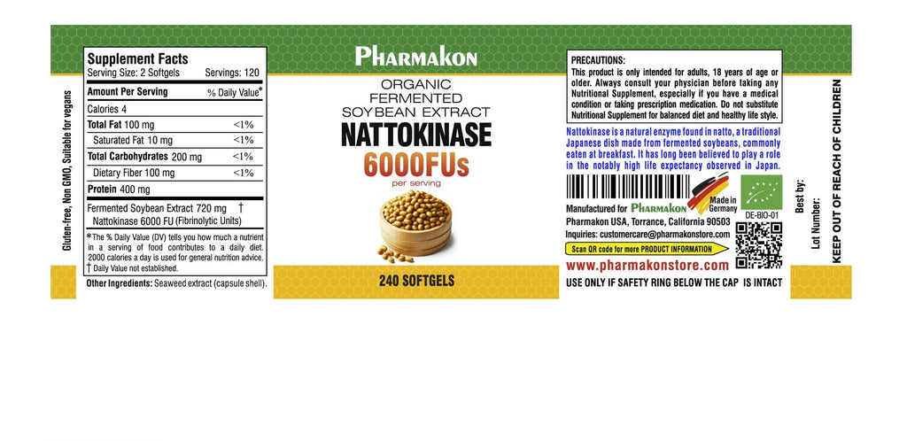 PHARMAKON Natural Nattokinase Organic Fermented Soybean Extract, 6000 FUs per Serving