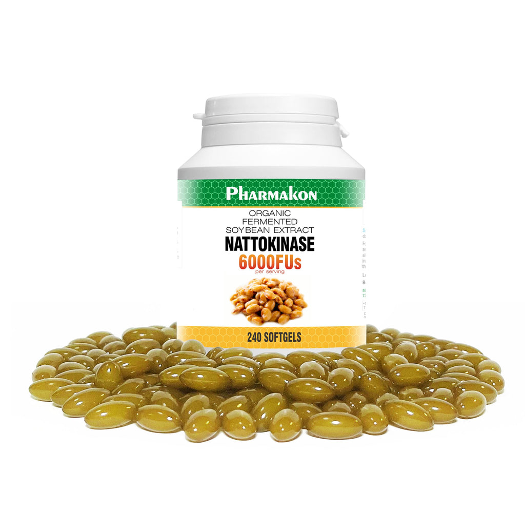 PHARMAKON Nattokinase — Bioavailable Soft Capsules, Organic Fermented Soybean Extract, 6000 FUs