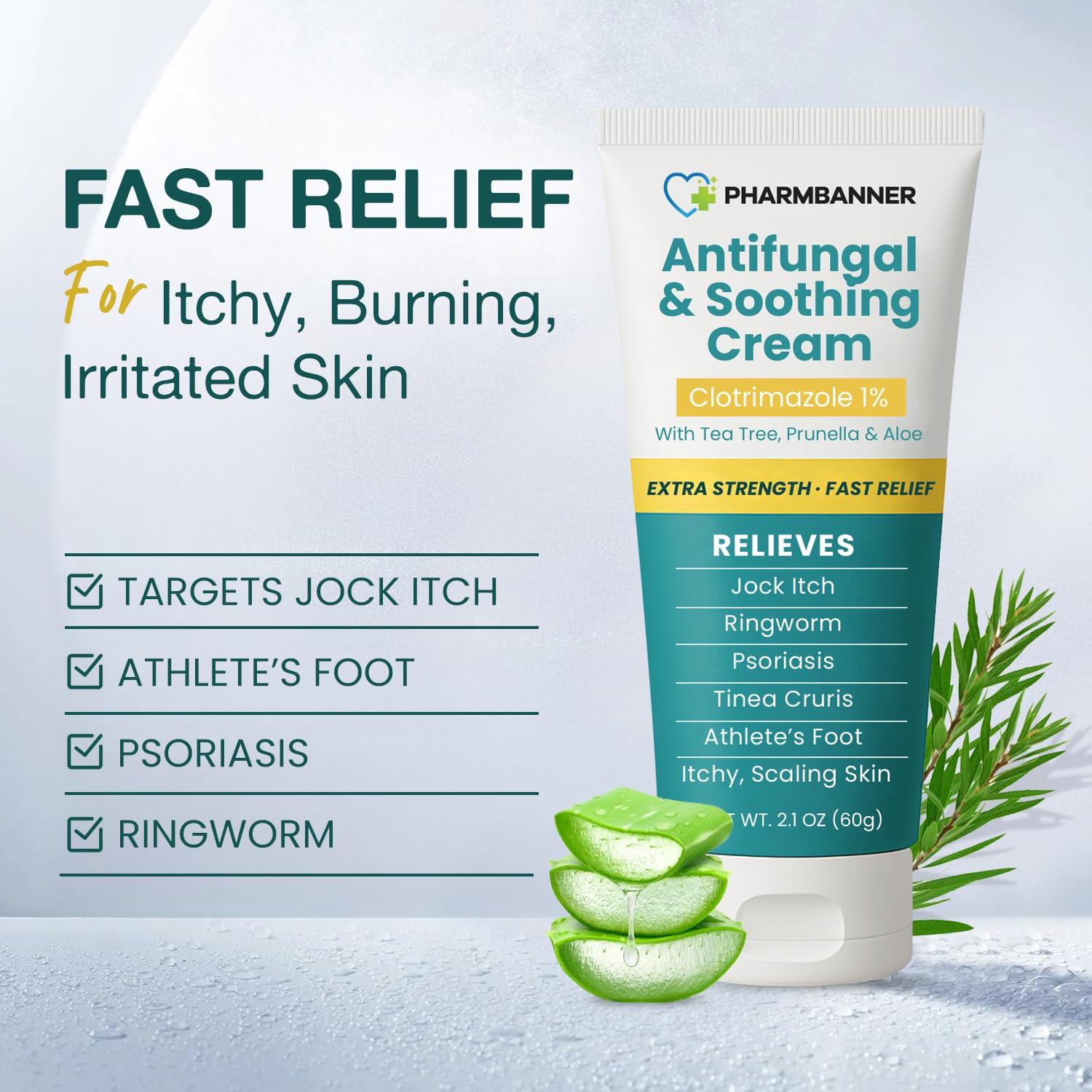 PHARMBANNER Antifungal Cream – Extra Strength Relief for Jock Itch, Athlete’s Foot, Ringworm & Psoriasis