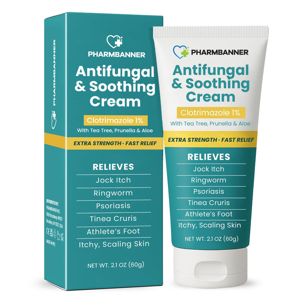PHARMBANNER Antifungal Cream – Extra Strength Relief for Jock Itch, Athlete’s Foot, Ringworm & Psoriasis