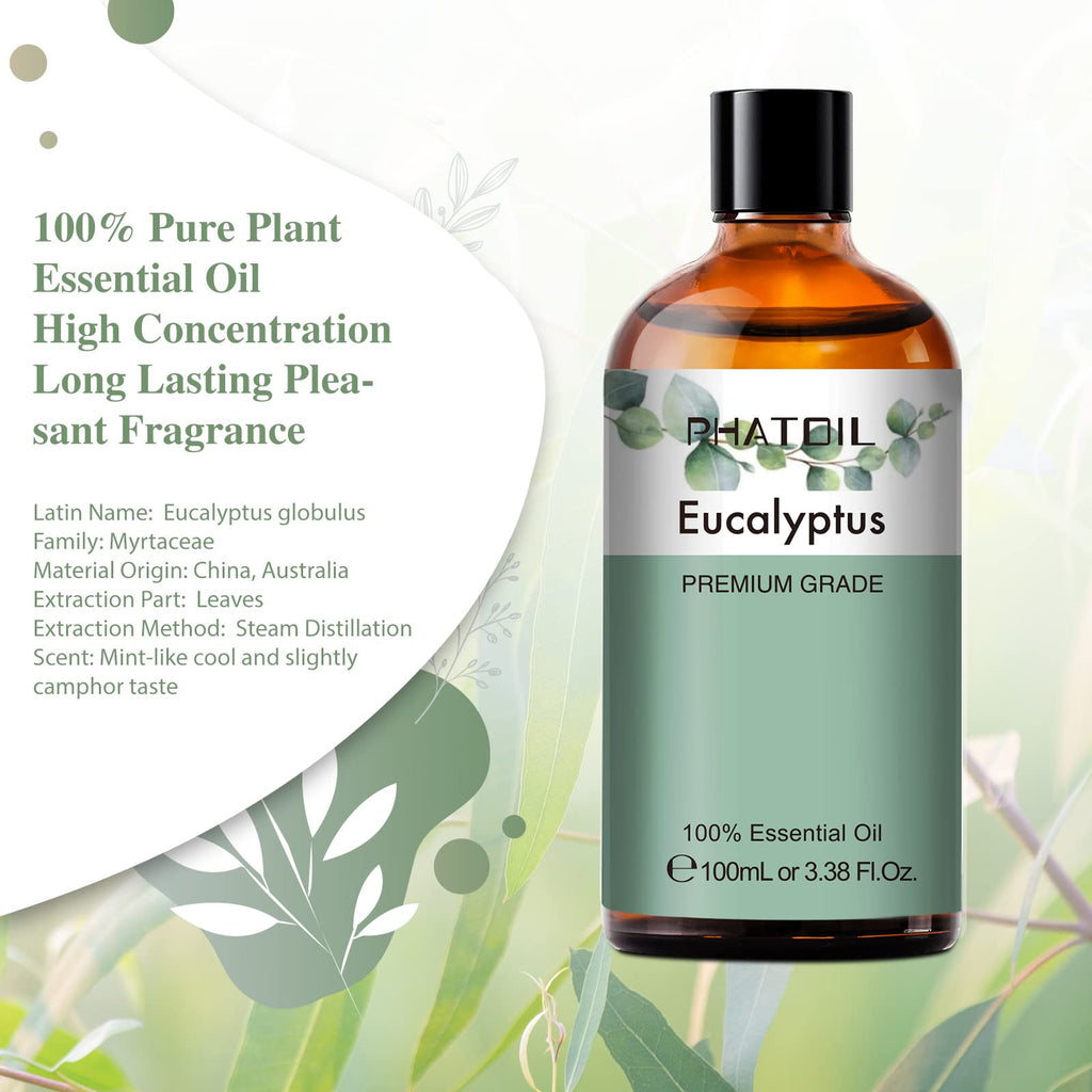 PHATOIL 100ML Eucalyptus Essential Oil | Diffuser, Soap & Candle Making – 3.38 fl oz