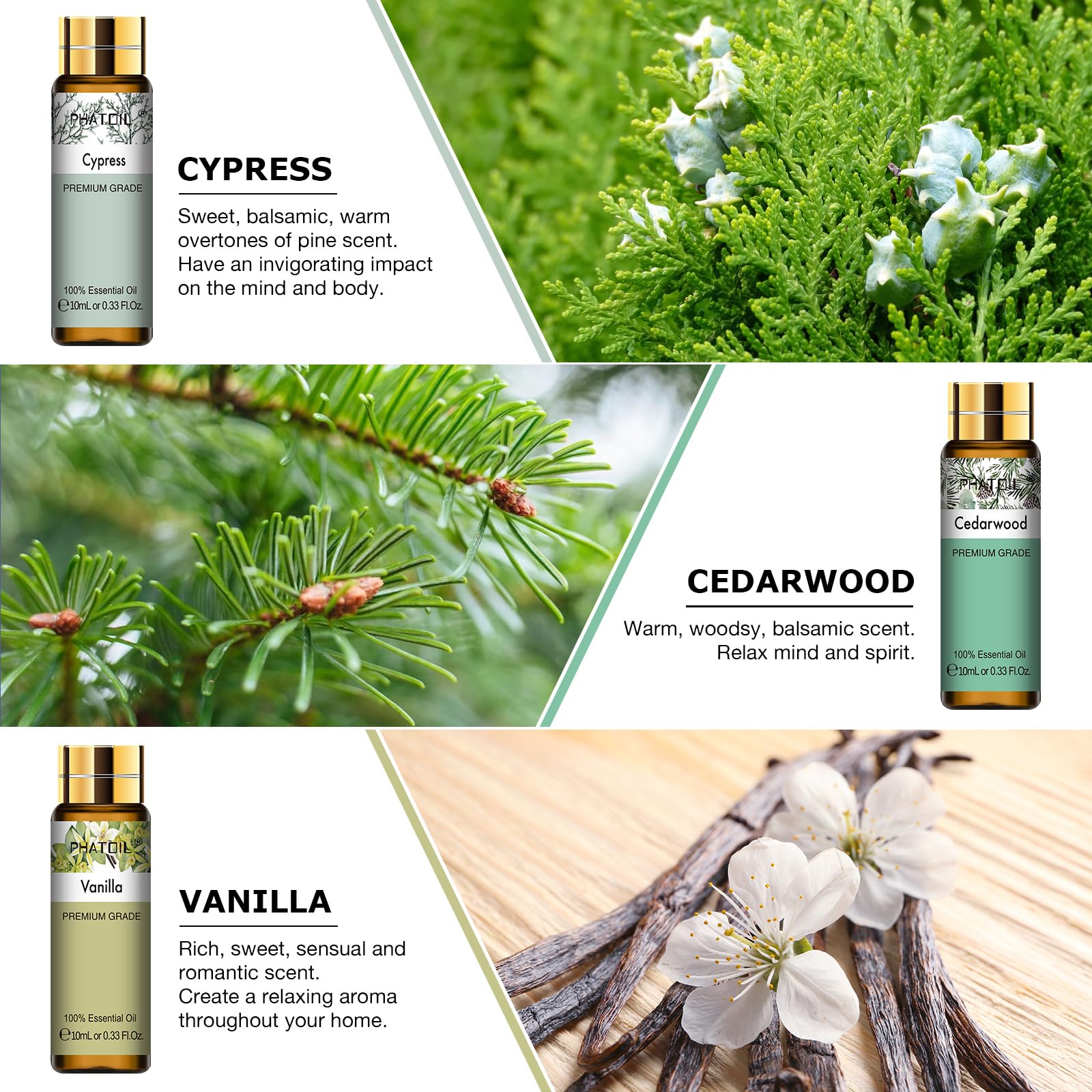PHATOIL 9PCS Premium Essential Oil Set – 10ml Diffuser & DIY Gift