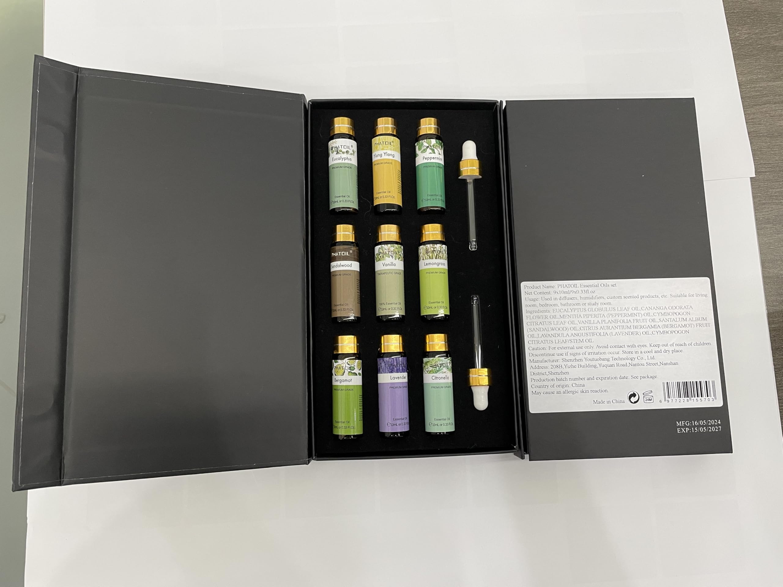 PHATOIL 9PCS Premium Essential Oils Set – 10ml for Diffusers, Soap & Candles