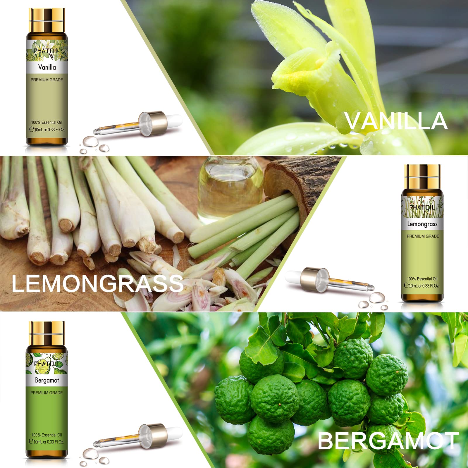 PHATOIL 9PCS Premium Essential Oils Set – 10ml for Diffusers, Soap & Candles