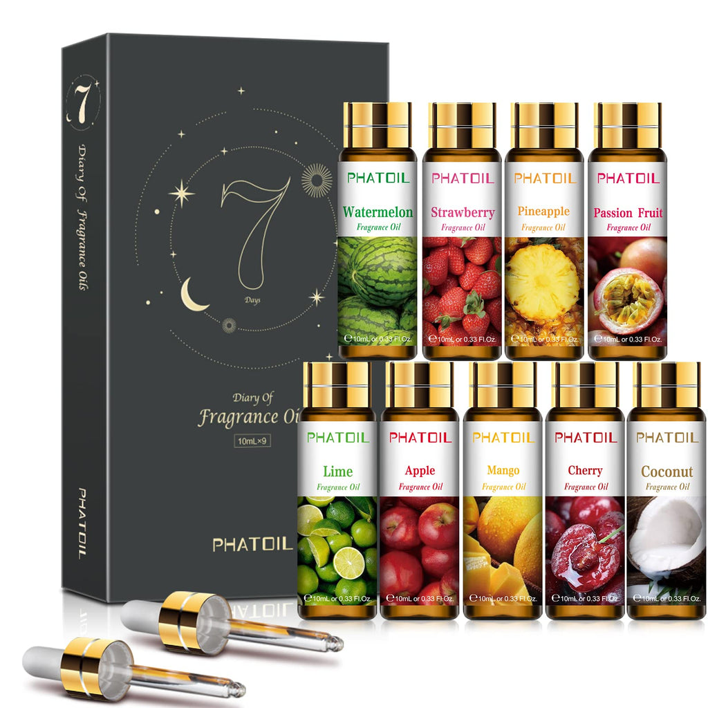 PHATOIL 9-Piece Fruity Essential Oils Gift Set | 10ml Fragrance Oils for Diffusers, Soap & DIY