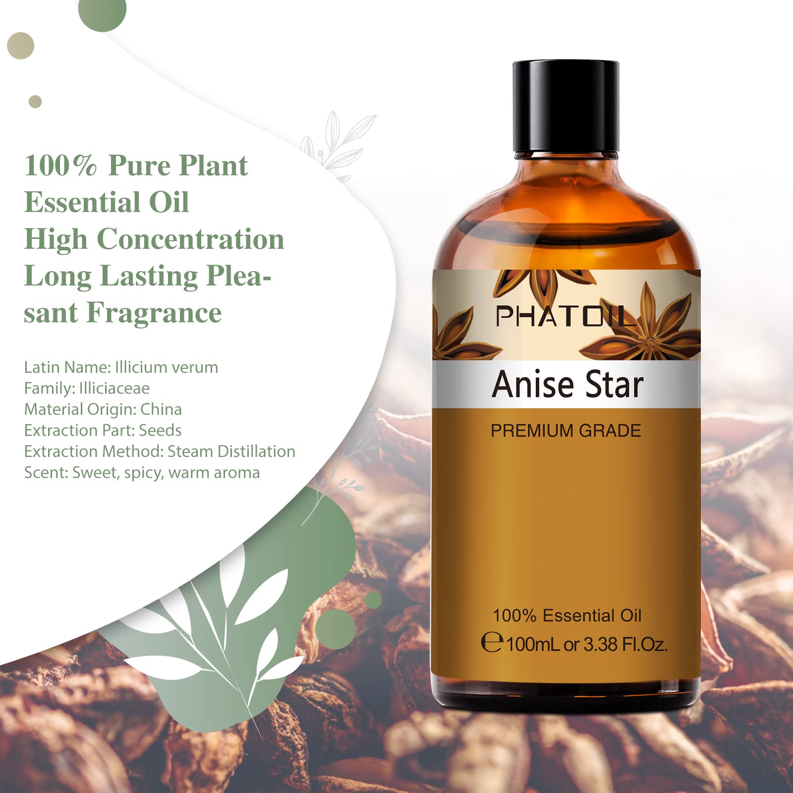 Anise Star Essential Oil 100ml | PHATOIL Aromatherapy for Diffuser & DIY