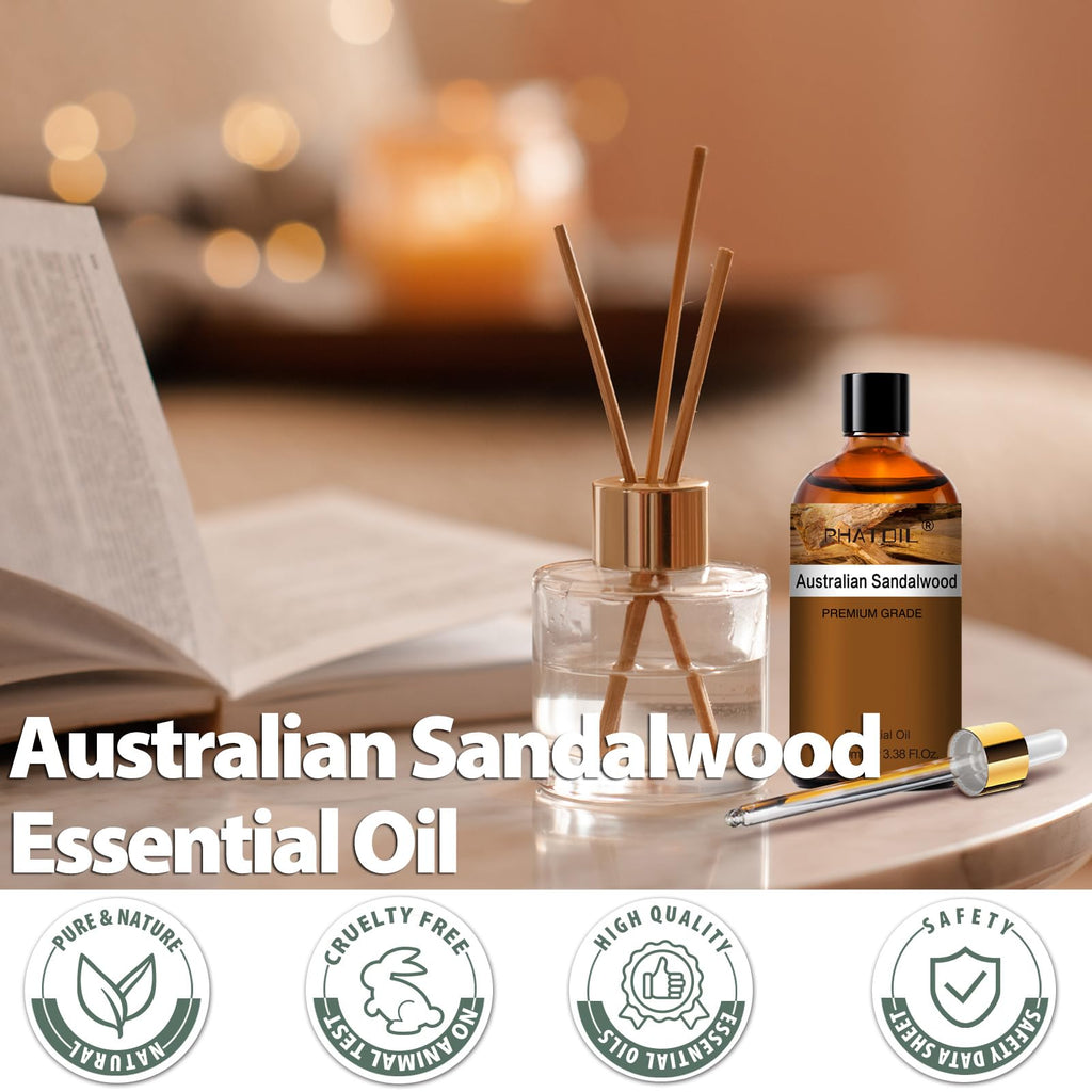 PHATOIL Australian Sandalwood Essential Oil 100ml – Pure, Natural Oil for Hair, Skin, Aromatherapy & DIY