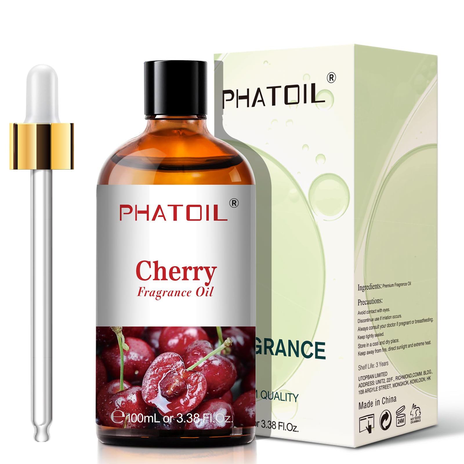 PHATOIL Cherry Fragrance Oils – 100ml (3.38 fl oz) for Aromatherapy, Diffusers, Candles & Soaps