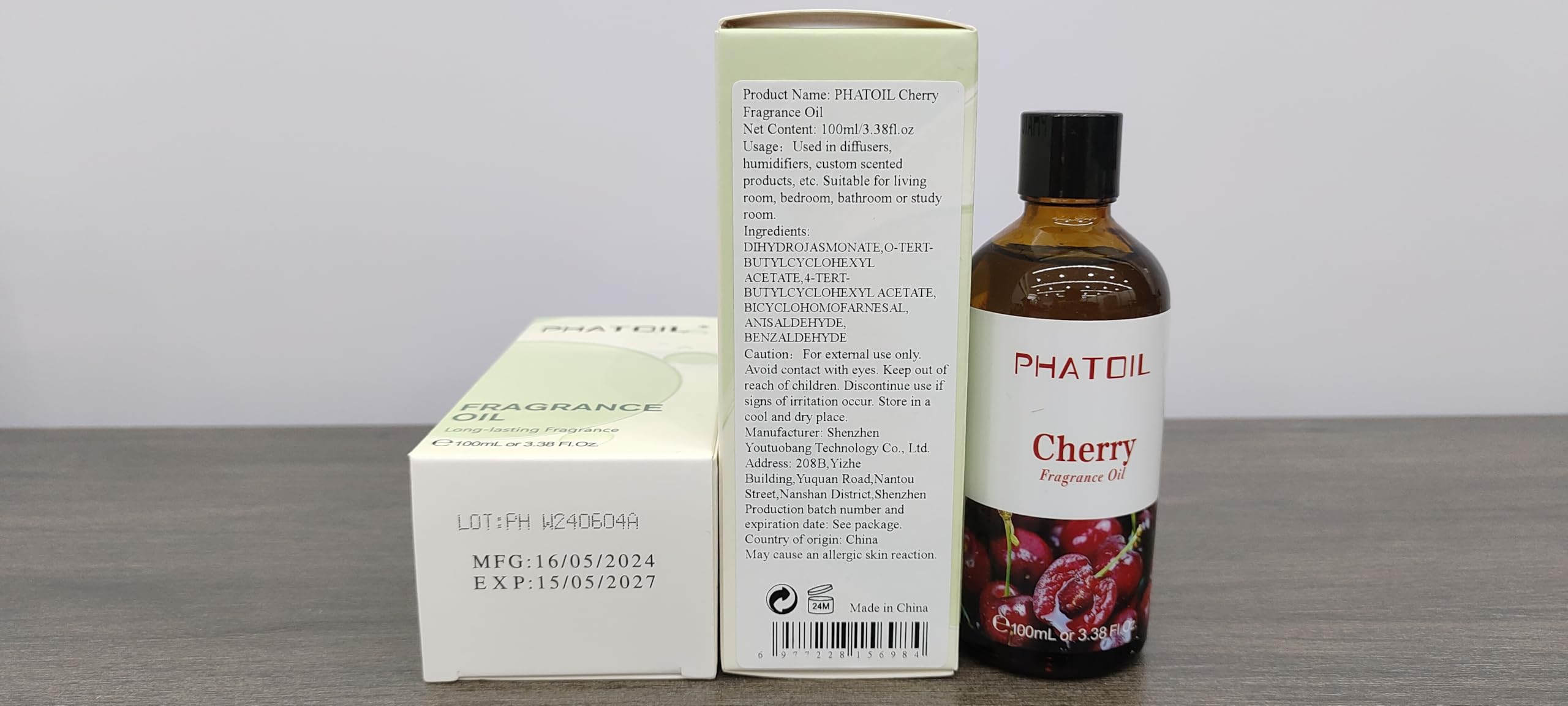 PHATOIL Cherry Fragrance Oils – 100ml (3.38 fl oz) for Aromatherapy, Diffusers, Candles & Soaps