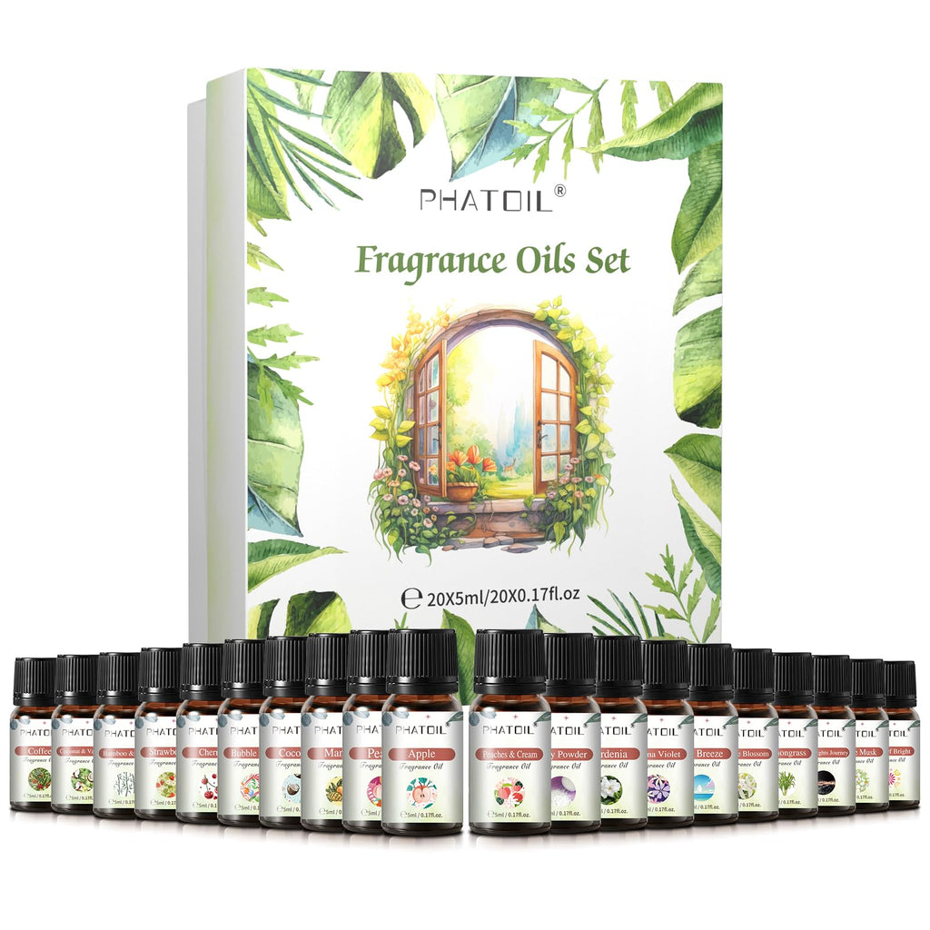 PHATOIL Coconut 20 Pcs Fragrance Oil Set – Premium Oils for Diffuser, DIY Candles & Soaps (5ml)