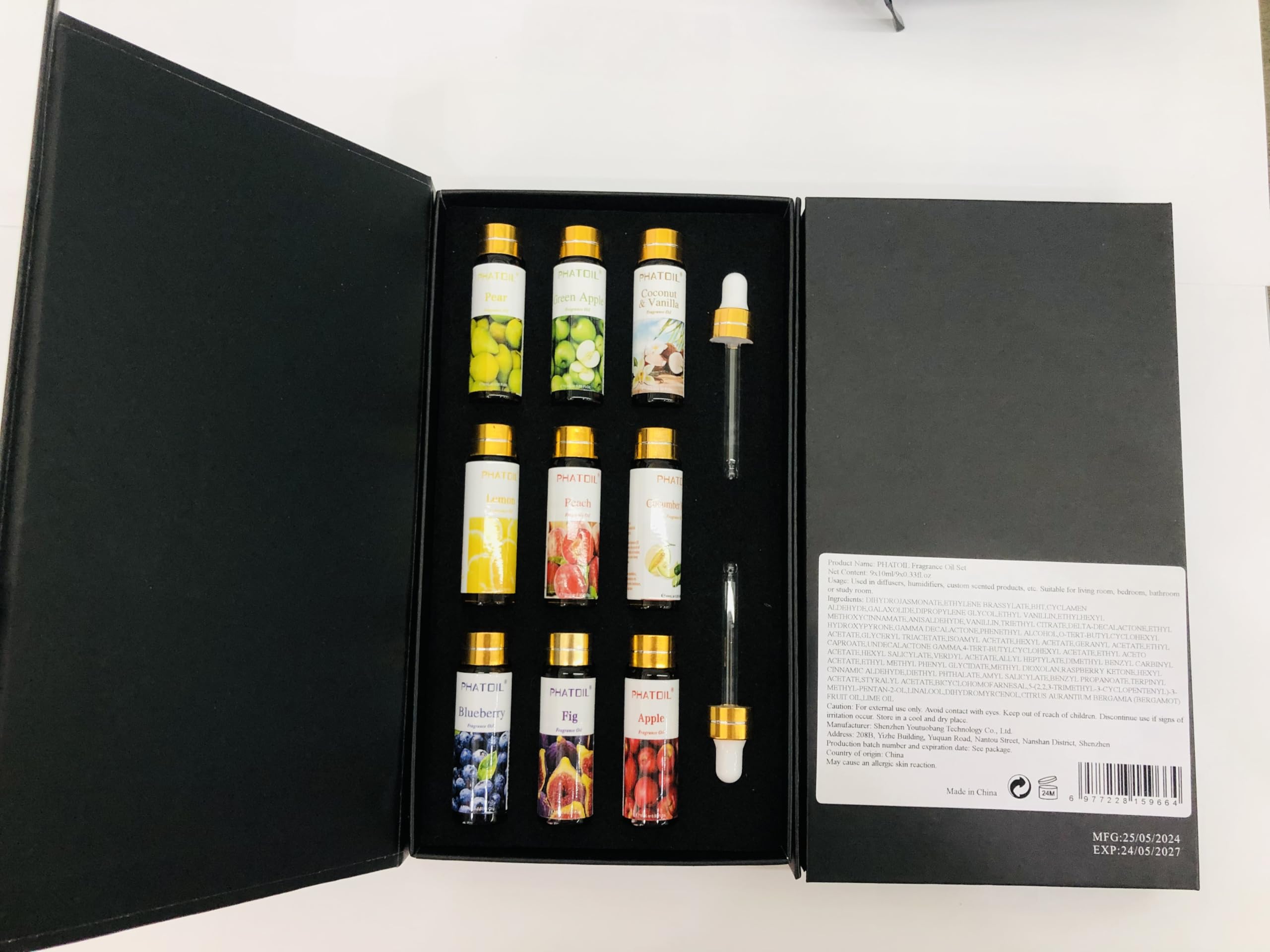 PHATOIL 9-Piece Fruit Fragrance Oil Set – 10ml Each for Soap Making & Diffusers