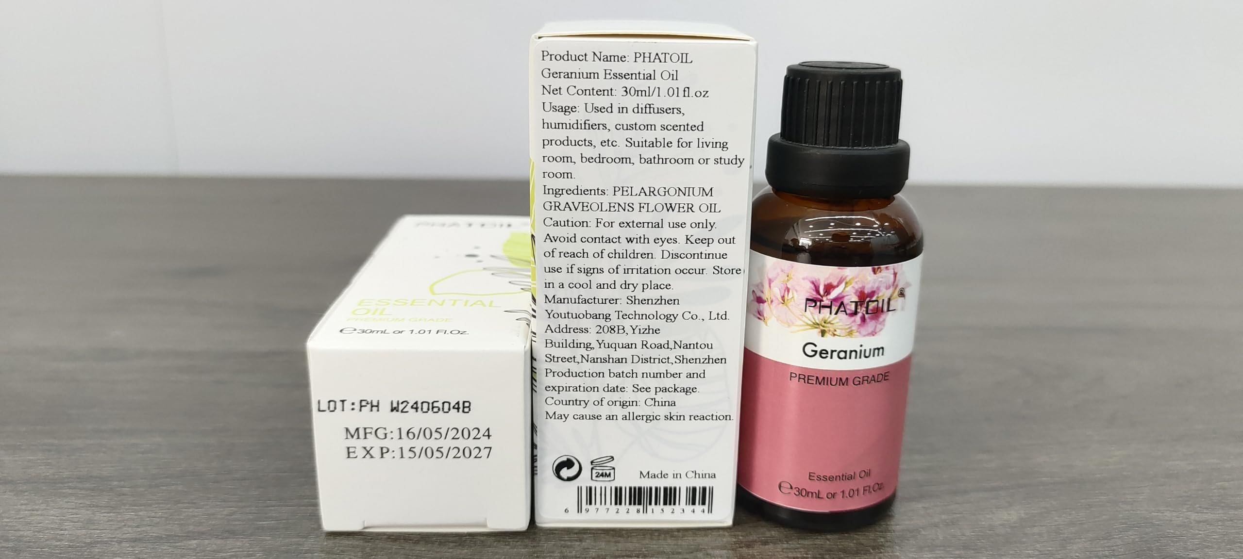 Geranium Essential Oil 1.01fl.oz/30ml – PHATOIL Premium Long Lasting Scent for Aromatherapy, Diffuser, DIY Soap & Candle Making