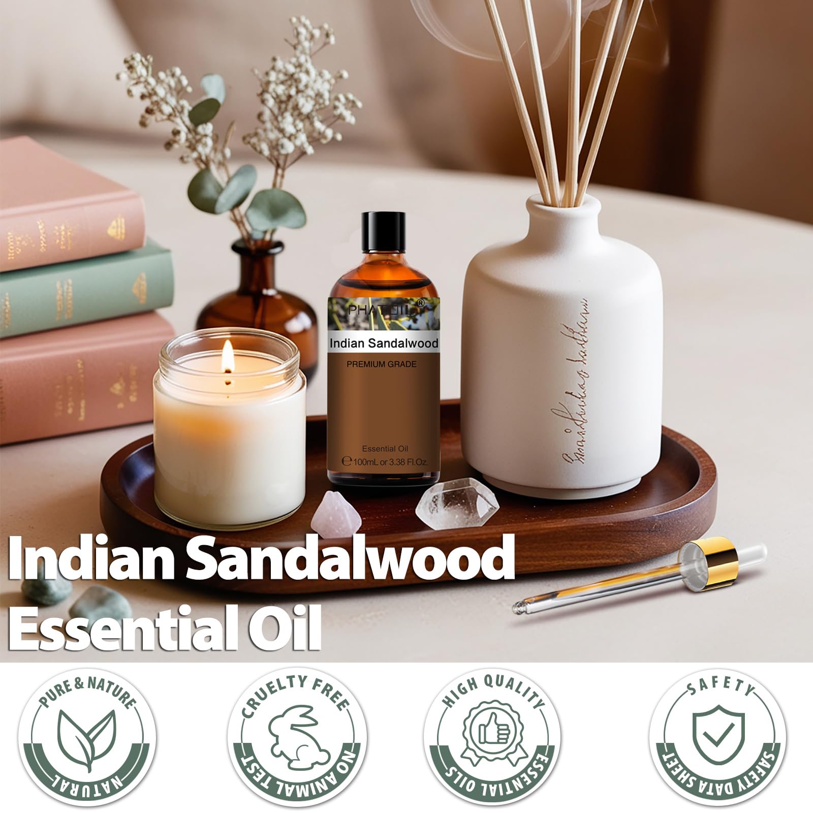 PHATOIL Indian Sandalwood Essential Oil - Pure 100ml for Hair & Skin