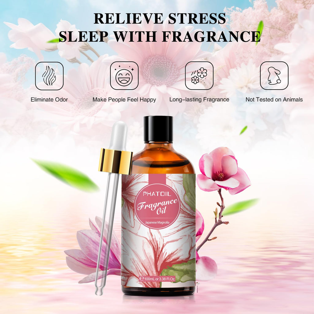 PHATOIL Japanese Magnolia Fragrance Oil – 3.38 fl oz / 100ml for Diffusers, Aromatherapy, DIY Candles & Soaps