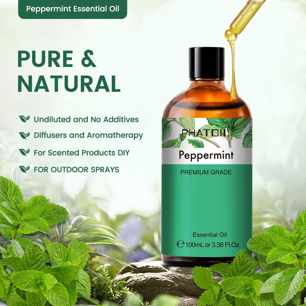 PHATOIL Peppermint Essential Oil – 3.38 fl oz Premium Grade for Diffuser & Aromatherapy