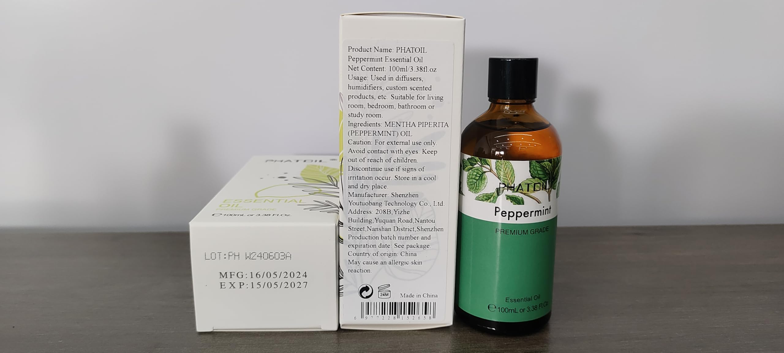 PHATOIL Peppermint Essential Oil – 3.38 fl oz Premium Grade for Diffuser & Aromatherapy