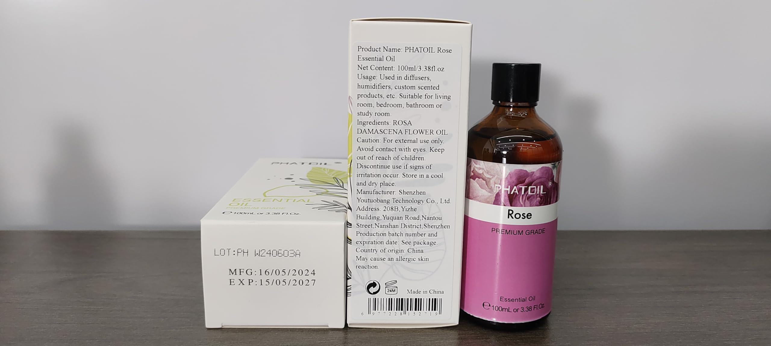 PHATOIL Rose Essential Oil 100ml with Glass Dropper – Aromatherapy, DIY Candles & Soaps