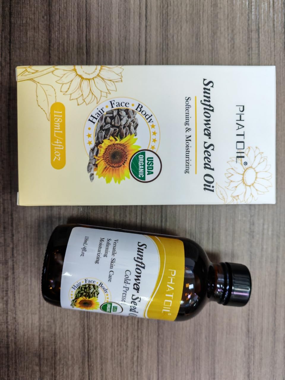 PHATOIL Organic Sunflower Seed Oil – Cold-Pressed, USDA Organic, 118 ml
