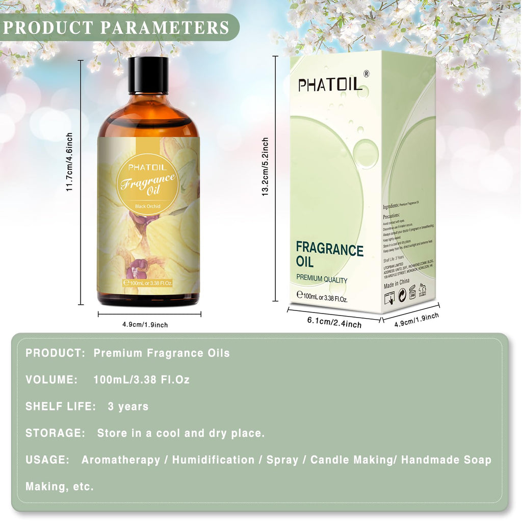 PHATOIL Black Orchid Fragrance Oil – 100ml (3.38 fl oz) for Diffusers, Candles & Soaps