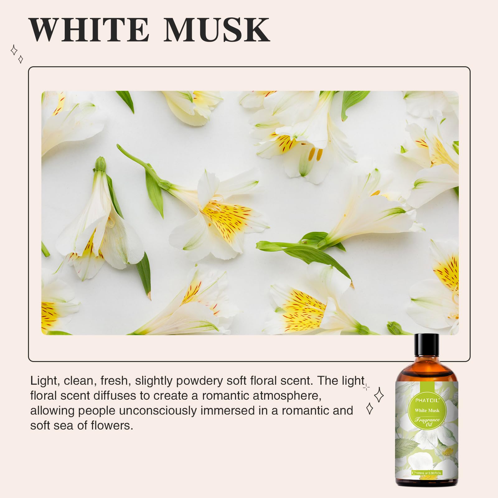 White Musk Fragrance Oils 100ML – PHATOIL Glass Dropper for Diffusers & DIY