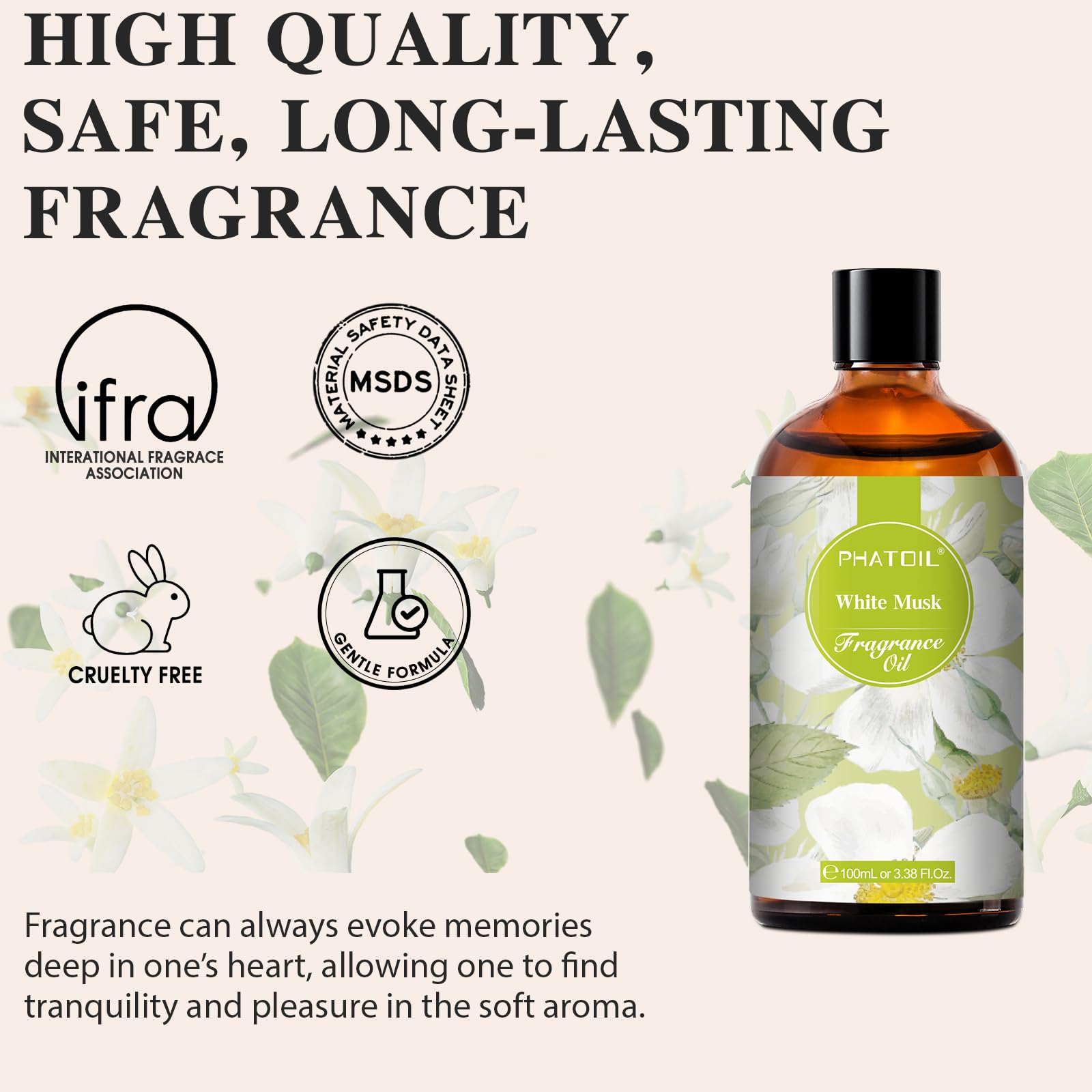 White Musk Fragrance Oils 100ML – PHATOIL Glass Dropper for Diffusers & DIY