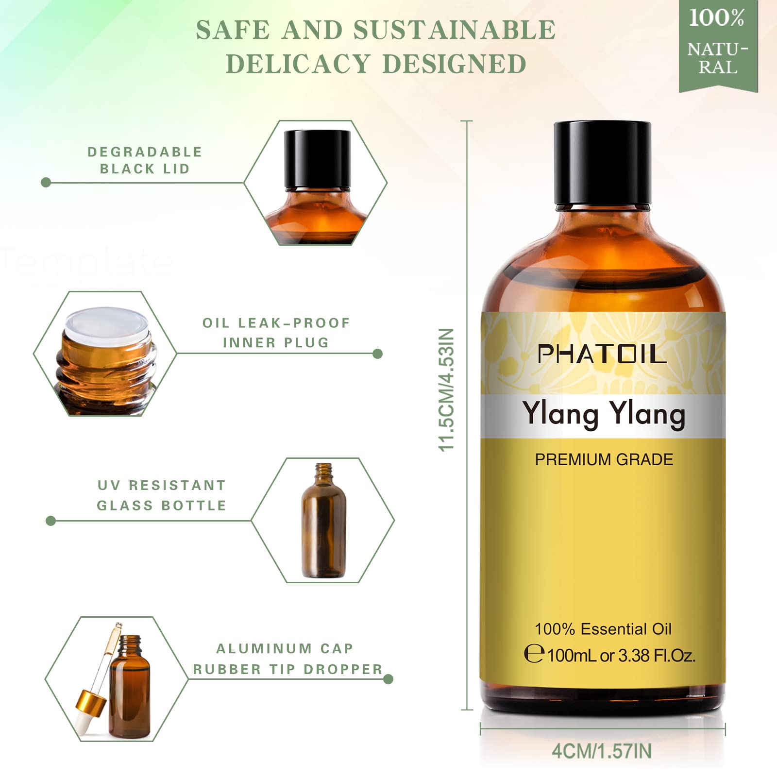 PHATOIL 100ML Ylang Ylang Essential Oil – Premium Essential Oils for Diffuser, Humidifier, Soap & Candle Making