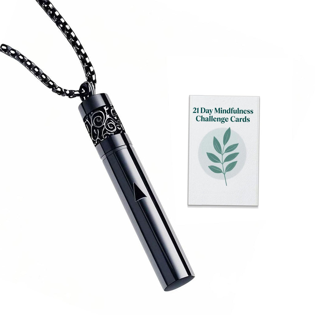 phaxud Mindfulness Breathing Necklace & Essential Oil Diffuser - 2-in-1 Stainless Steel Jewelry (Black)