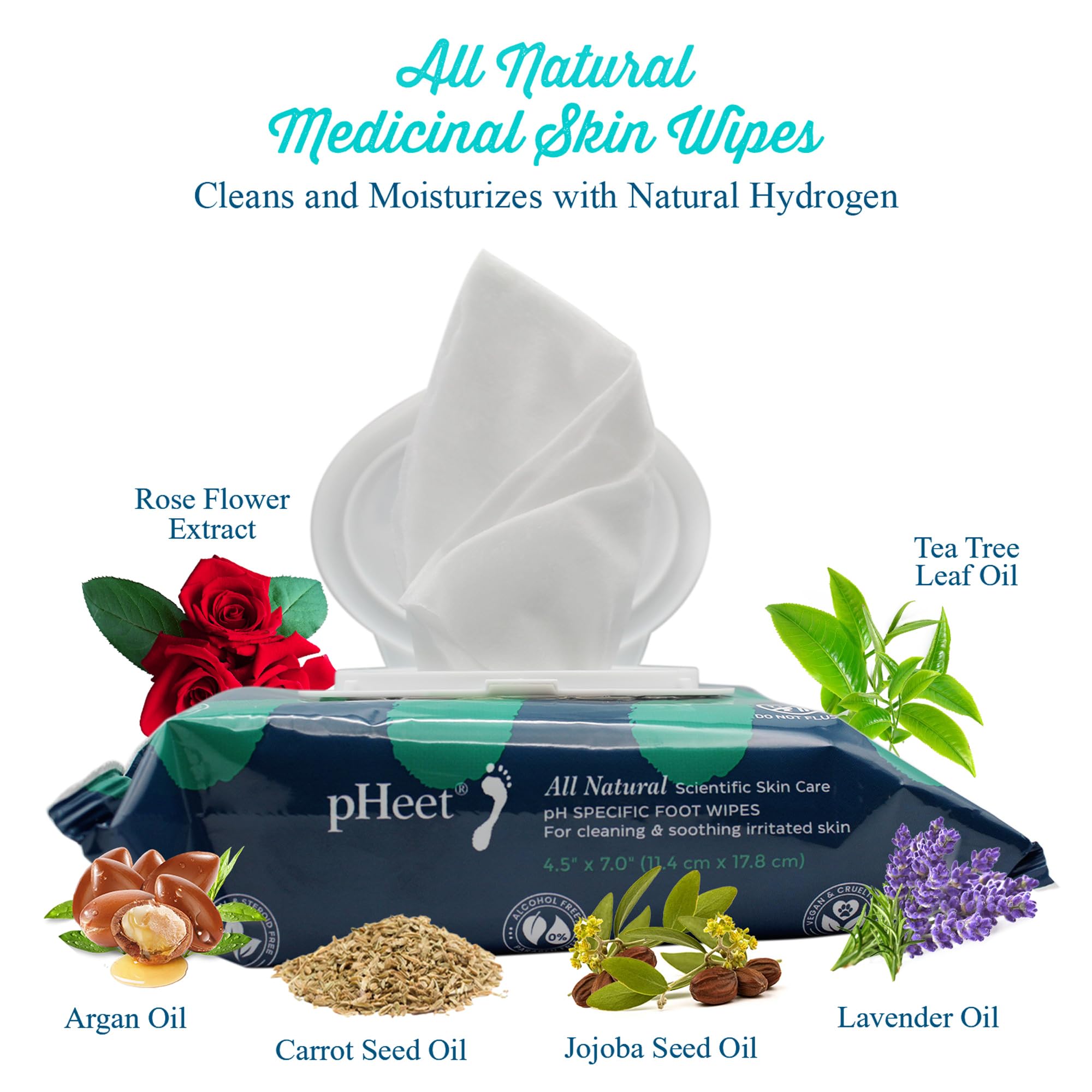 pHeet Foot Wipes – All-Natural Antifungal & Antibacterial Foot Care (72 Count)