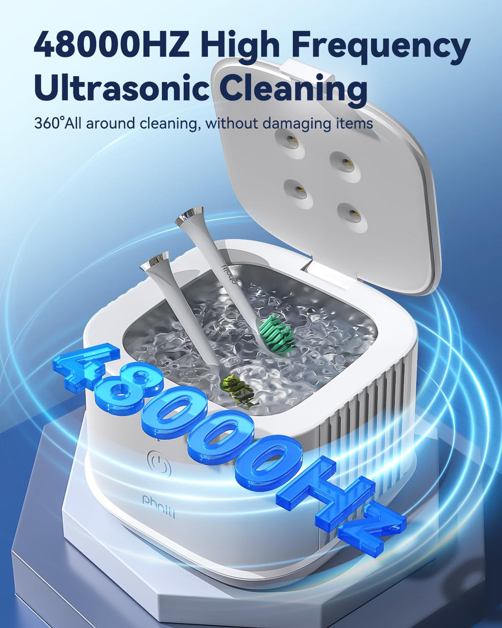 Ultrasonic Retainer Cleaner – Phniti 48kHz Portable Dental Cleaner (375ml)