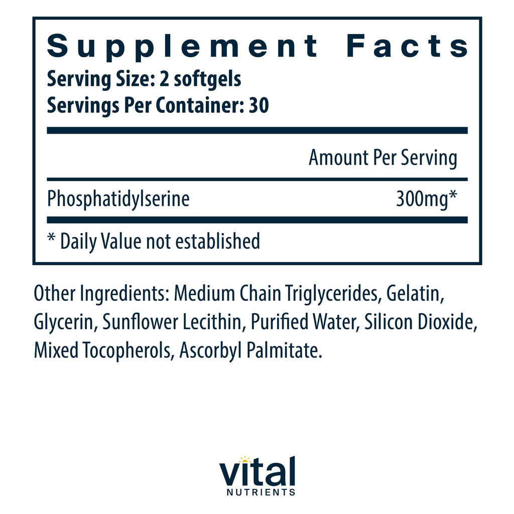 Vital Nutrients Phosphatidylserine | 150mg Phosphatidylserine Supplement | Powerful Nootropic for Attention, Memory, and Mental Focus Support* | Gluten, Dairy, Soy Free | Non-GMO | 60 Softgels