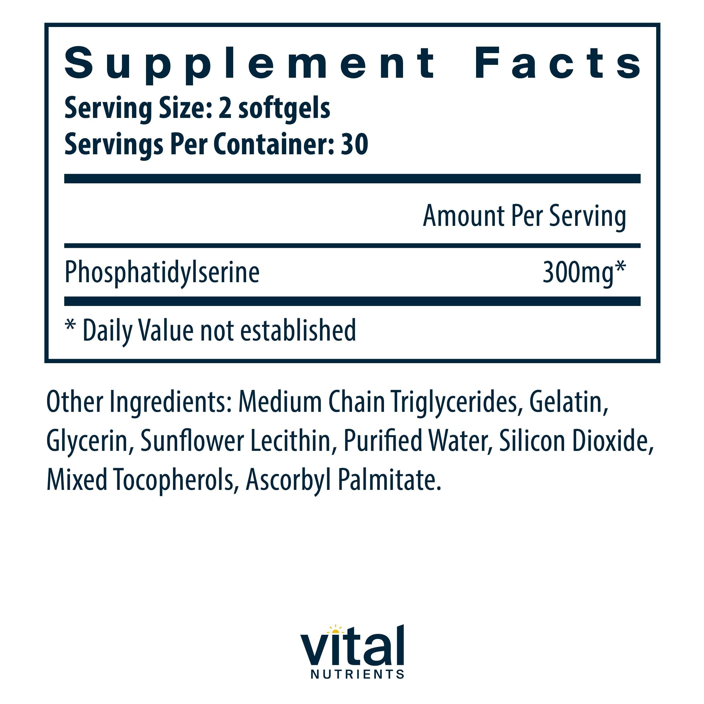 Vital Nutrients Phosphatidylserine | 150mg Phosphatidylserine Supplement | Powerful Nootropic for Attention, Memory, and Mental Focus Support* | Gluten, Dairy, Soy Free | Non-GMO | 60 Softgels