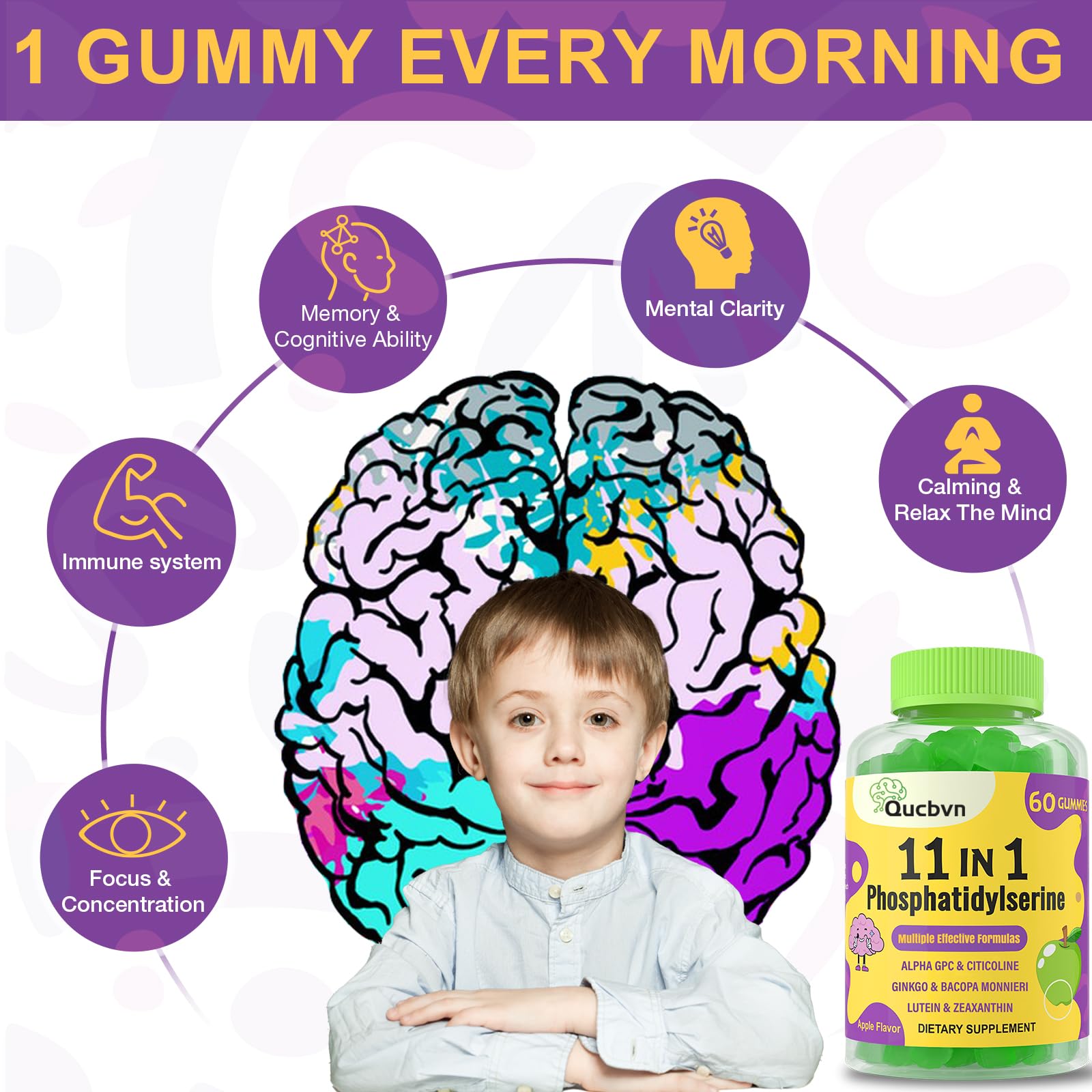 (2 Packs) Phosphatidylserine 600mg Gummies - Memory & Focus Support, 120 Gummies