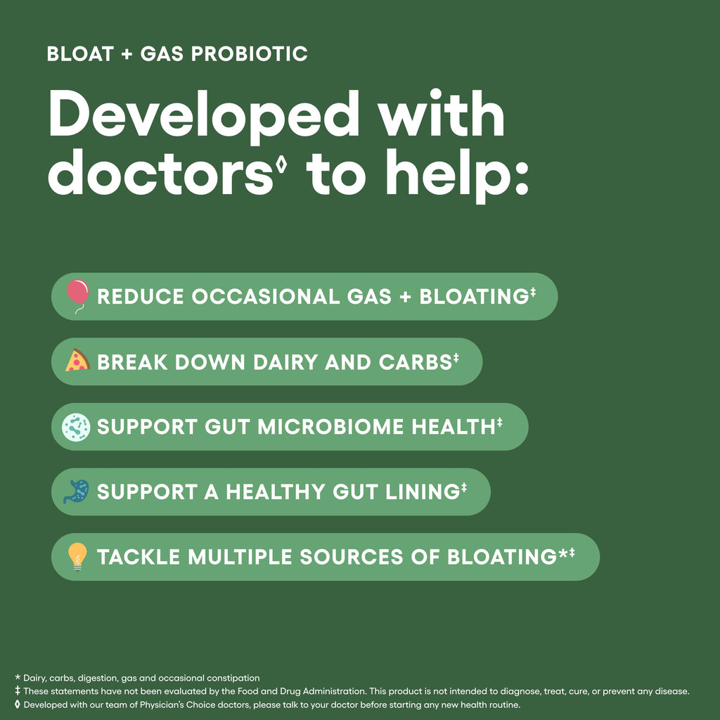 Physician's CHOICE Bloat & Gas Probiotic 30ct — 5-in-1 Digestive Support