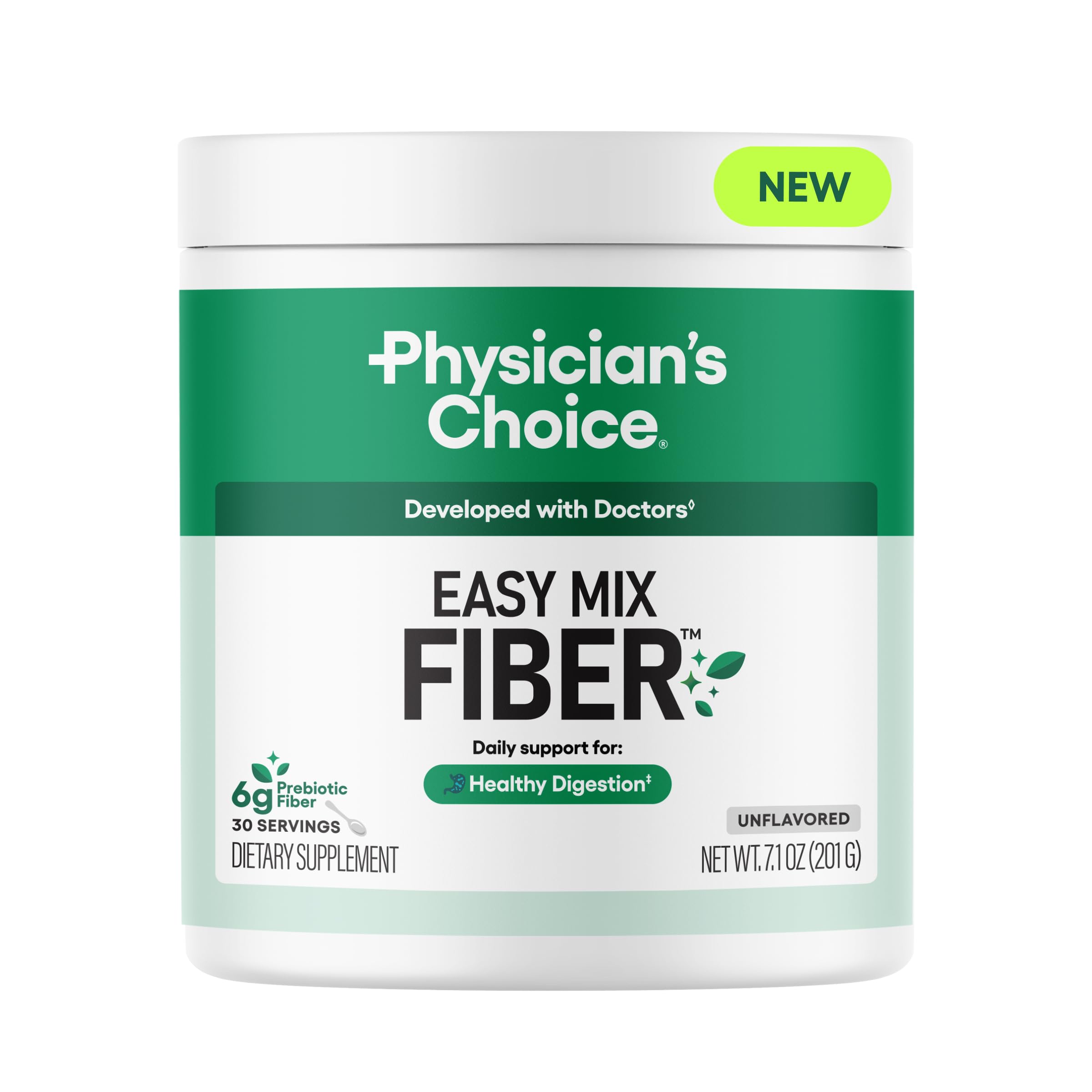 Physician's Choice Easy Mix Fiber - Unflavored Daily Prebiotic Fiber for Digestive Health (7.1oz)