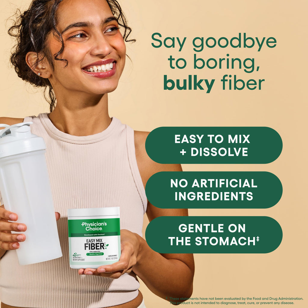 Physician's Choice Easy Mix Fiber - Unflavored Daily Prebiotic Fiber for Digestive Health (7.1oz)