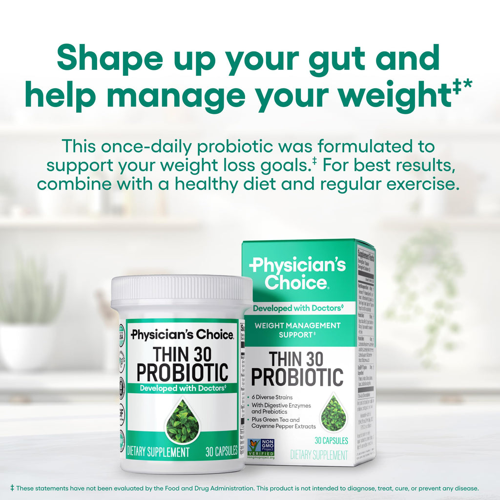Physician's CHOICE Probiotics for Weight Management & Bloating | 6 Strains, Prebiotics, Cayenne