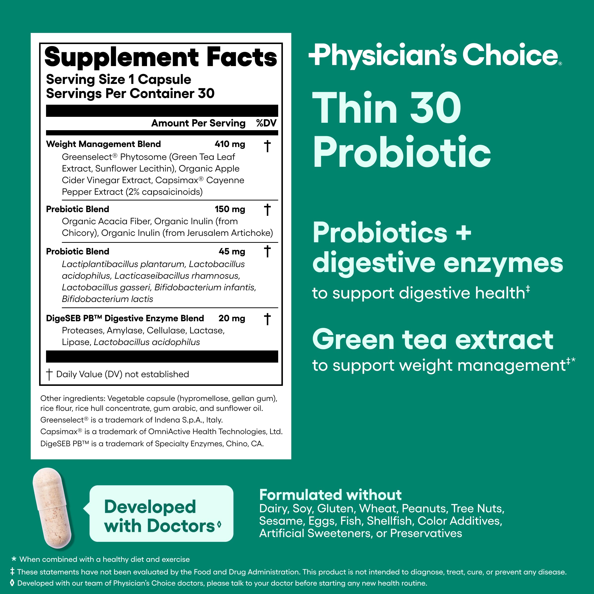 Physician's CHOICE Probiotics for Weight Management & Bloating | 6 Strains, Prebiotics, Cayenne