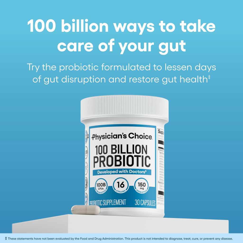 Physician's CHOICE 100 Billion Advanced Probiotic – 16 Strains + Organic Prebiotics | Digestive & Gut Health