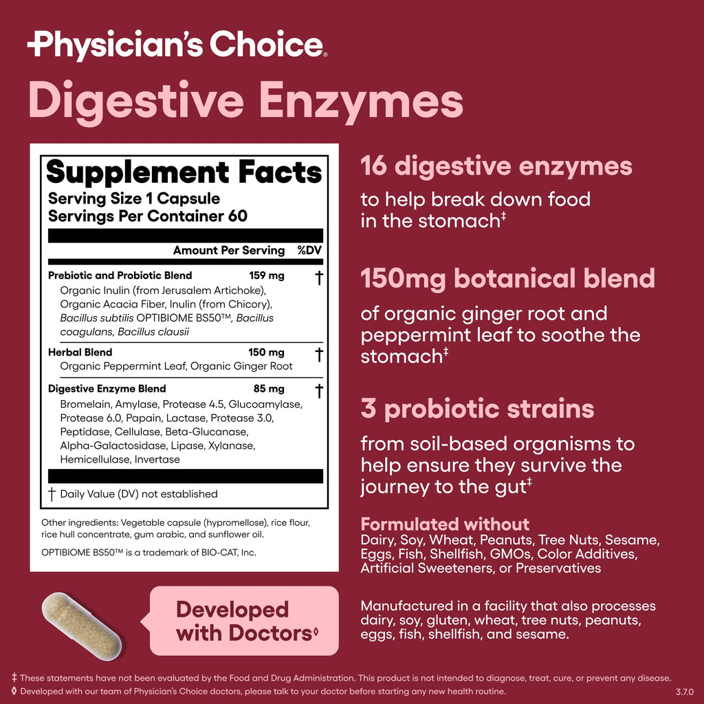 Physician's Choice Digestive Enzymes – 60 CT, 16 Enzymes + Probiotics