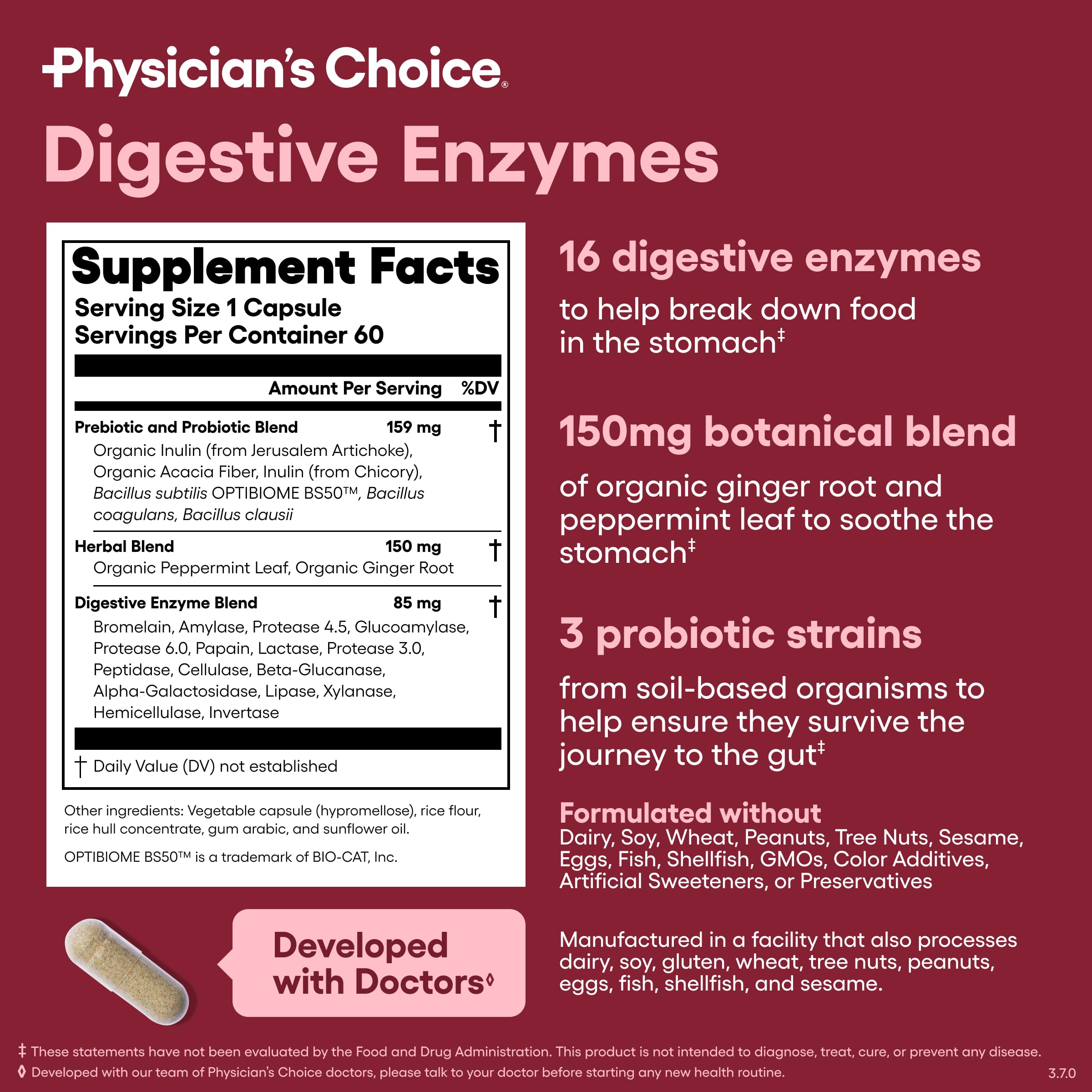 Physician's Choice Digestive Enzymes – 60 CT, 16 Enzymes + Probiotics