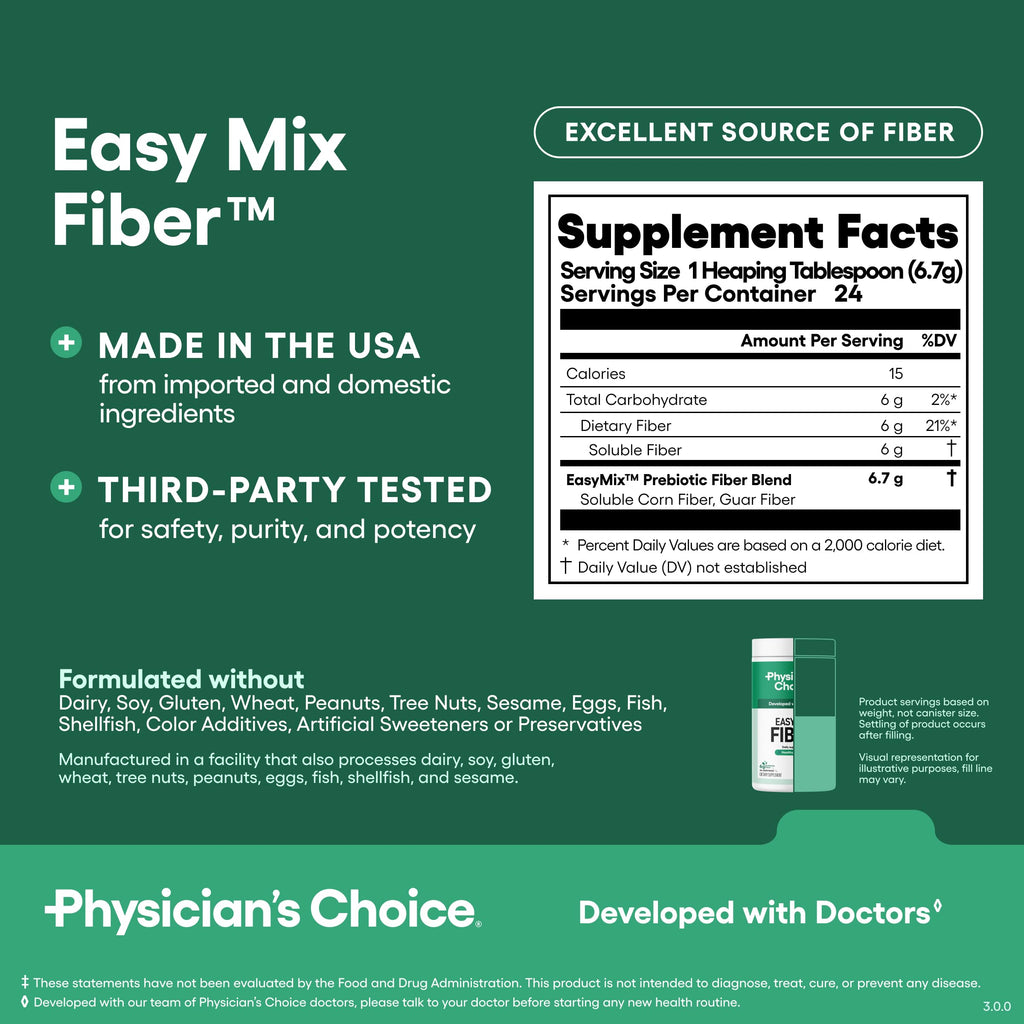 Physician's CHOICE Easy Mix Fiber – Unflavored, Sugar Free, 5.7oz