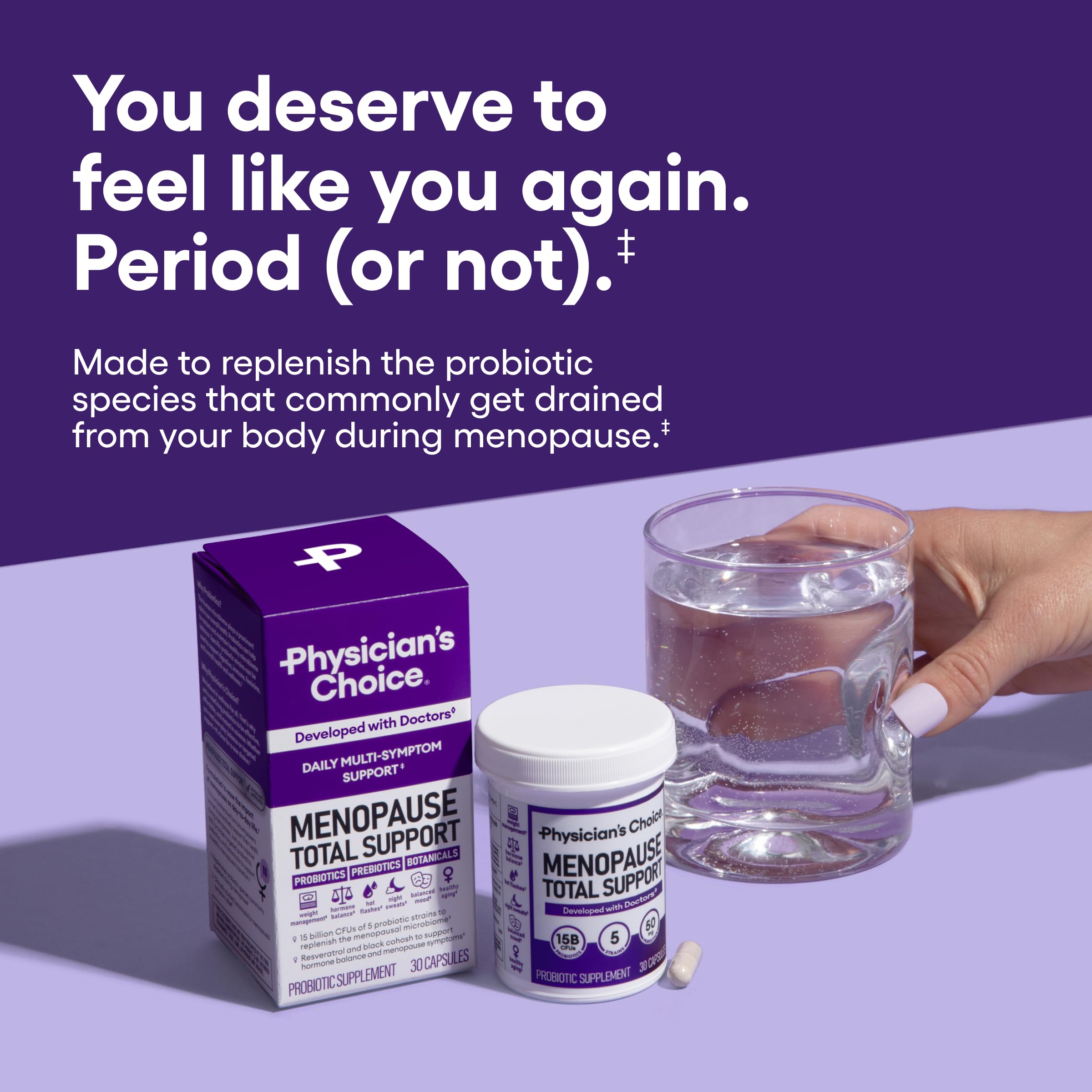 Physician's CHOICE Menopause Probiotic Supplement for Women - Hormone Balance, Hot Flashes & Gut Health - 30ct