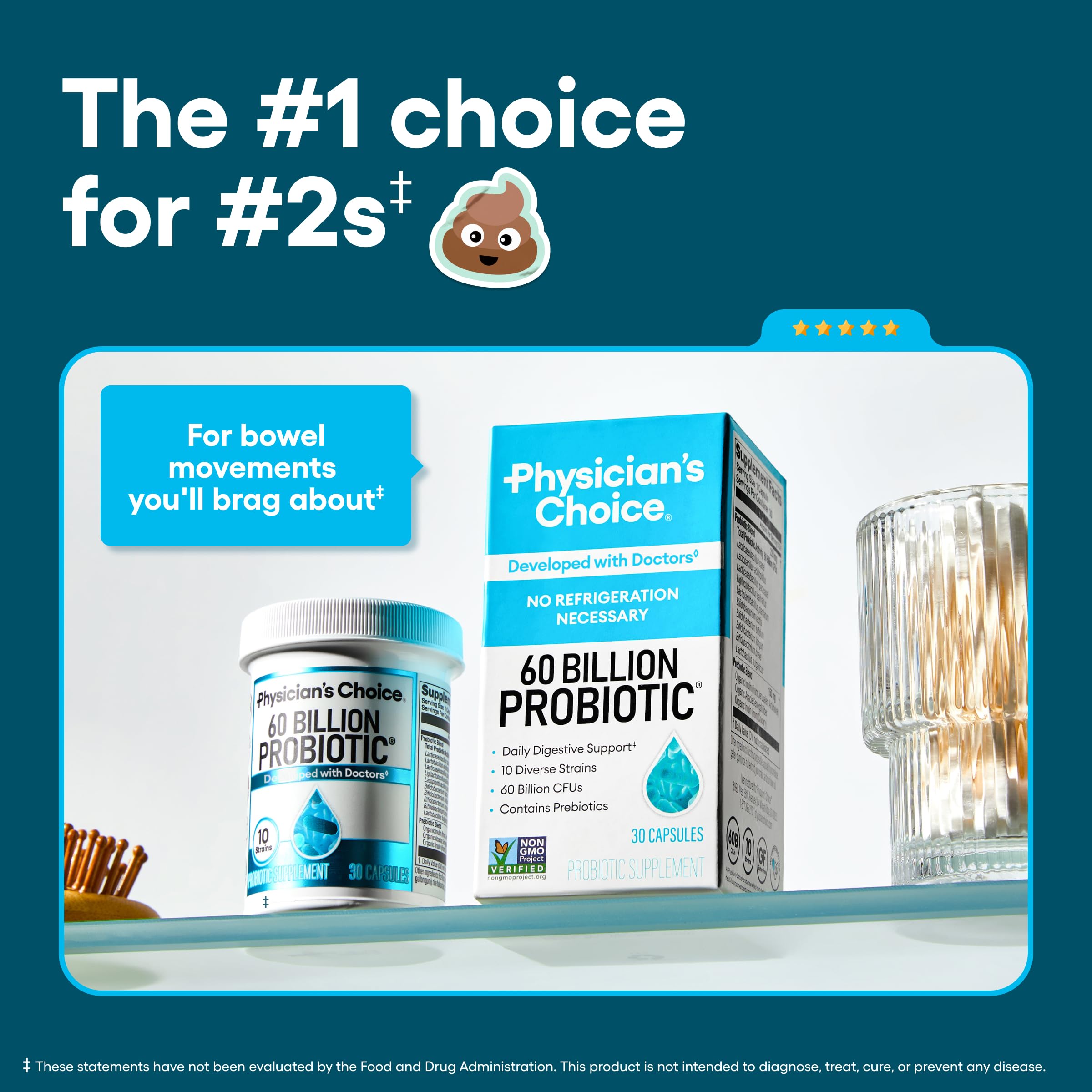 Physician's CHOICE Probiotics 60B CFU – 10 Strains + Organic Prebiotics | Immune & Digestive Health | 60 Count