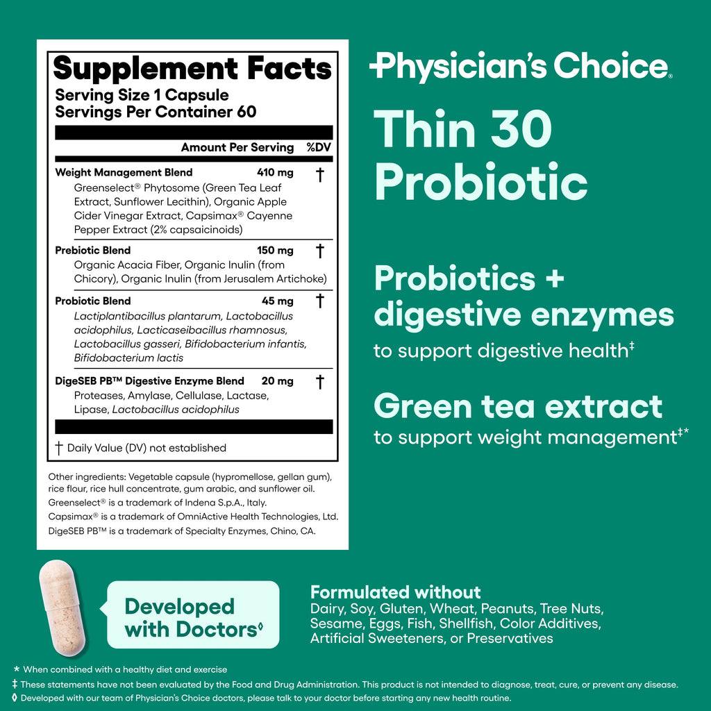Physician's CHOICE Probiotics – Weight Management & Bloating (6 Strains) – 60 CT