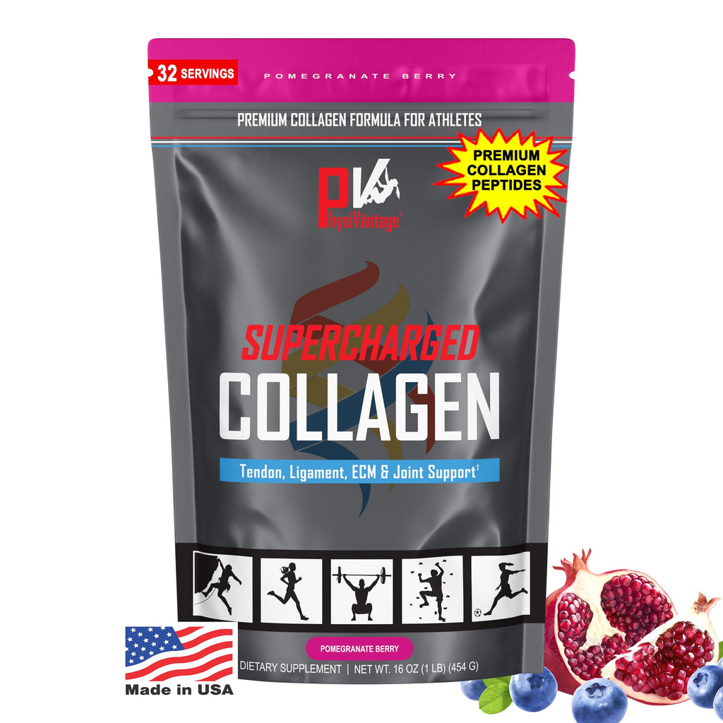 PhysiVantage Supercharged Collagen Peptides Powder – Hydrolyzed Collagen for Joints, Tendons, Ligaments & Skin Health | Grass-Fed, Vitamin C, BCAAs | 16oz